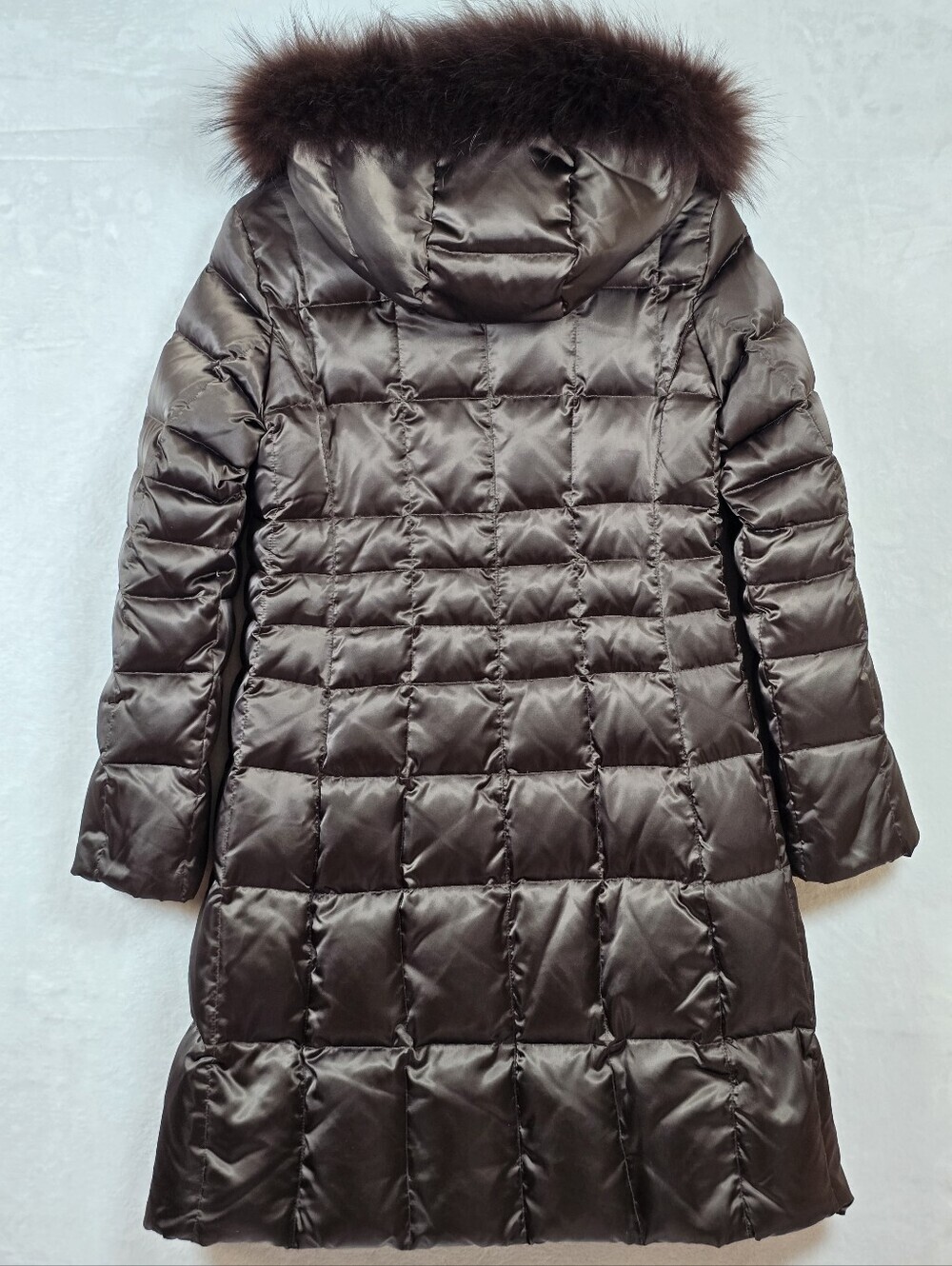 Andrew Marc Goose Down Long Puffer Coat Real Fur Hood Bronze Brown Sz. Small - Picture 5 of 15